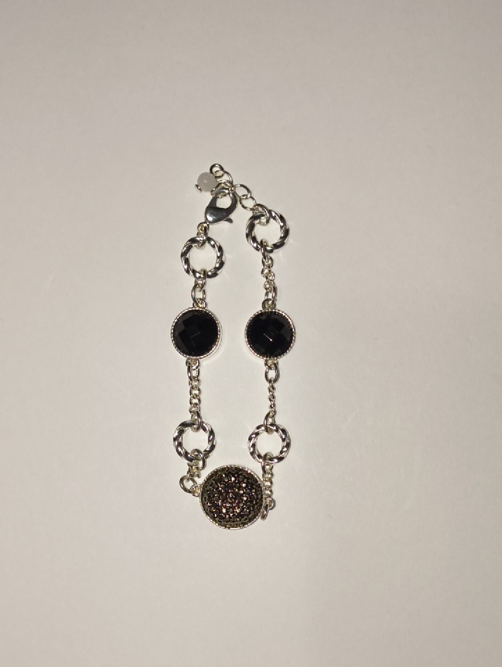 Silver-Tone Bracelet with Black Stones and Druzy Accent